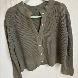 Vetta Waffle Knit Crop Button-Up Sweater Cardigan